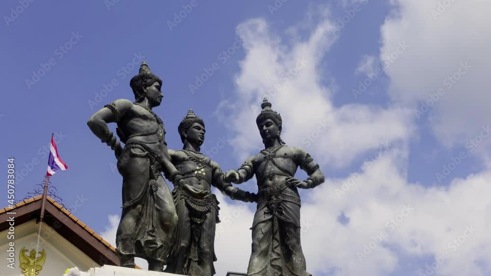 4K Time-lapse, Three Kings Monument is a sculpture symbol of Chiang Mai, Thailand with a motion white cloud in the background 4K Time-lapse, Three Kings Monument is a sculpture symbol of Chiang Mai, Thailand with a motion white cloud in the background