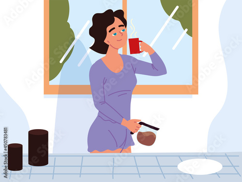 woman take hot coffee