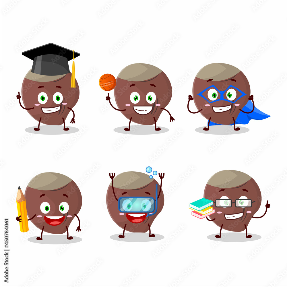 School student of acorn cartoon character with various expressions School student of acorn cartoon character with various expressions