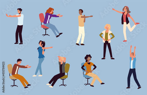 business people making stretching