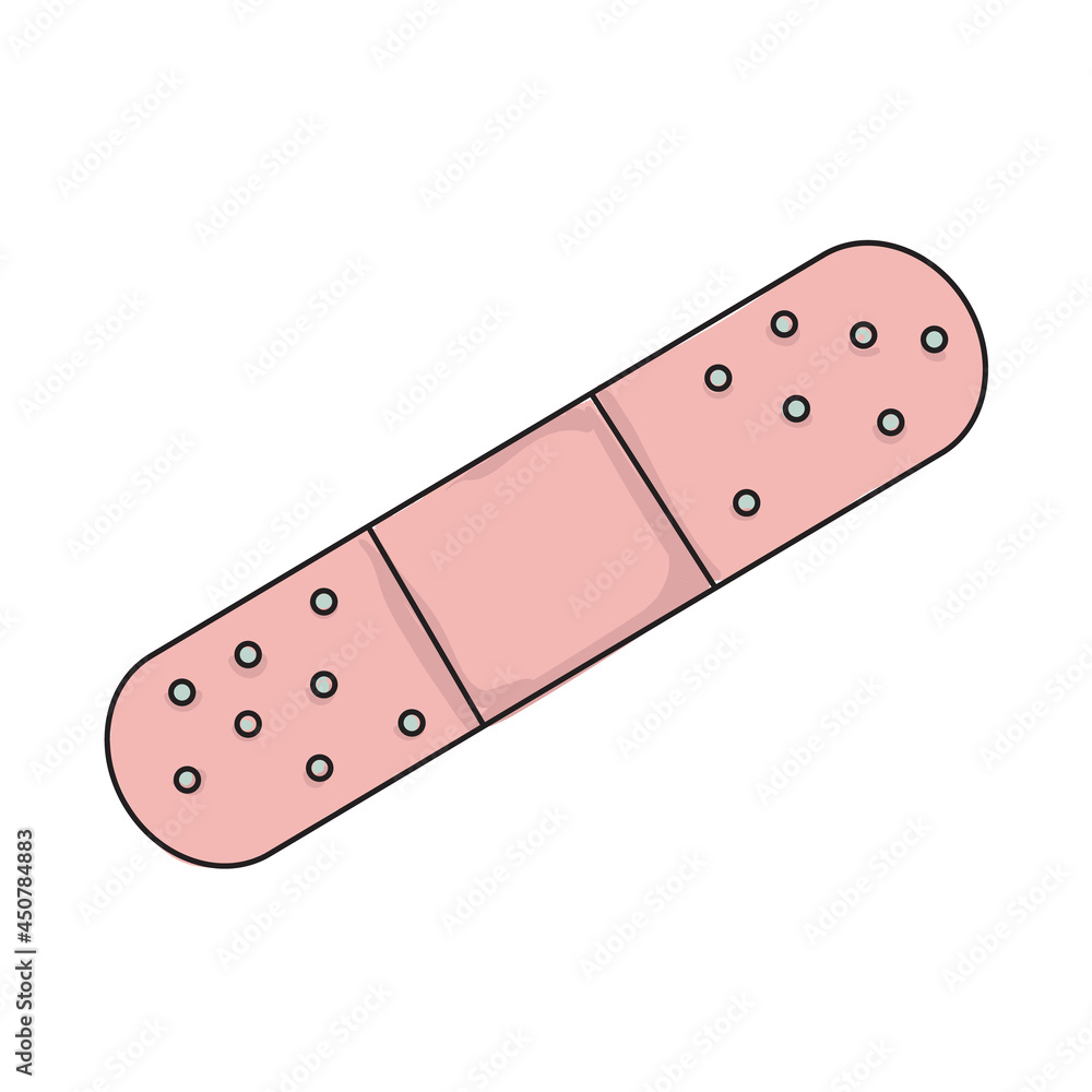 Vector illustration of medical plaster. With black outline and color on a white background. Vector illustration of medical plaster. With black outline and color on a white background.