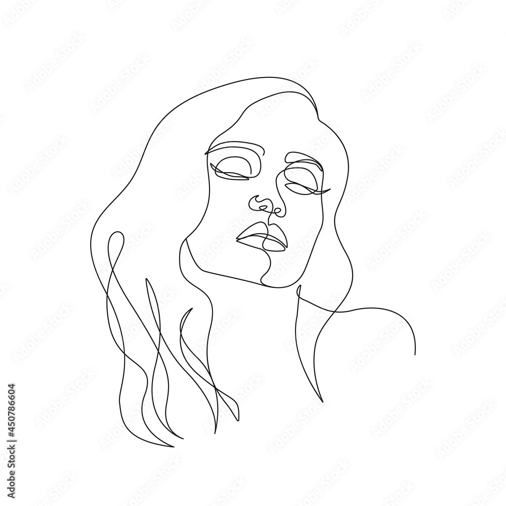 Vetor do Stock: Woman Face Line Art Drawing. Abstract Female Head One Line  Drawing for Wall Art, Fashion Prints, Posters. Art Sketch Print, Black And  White Single Line Art, Feminine Poster. Vector