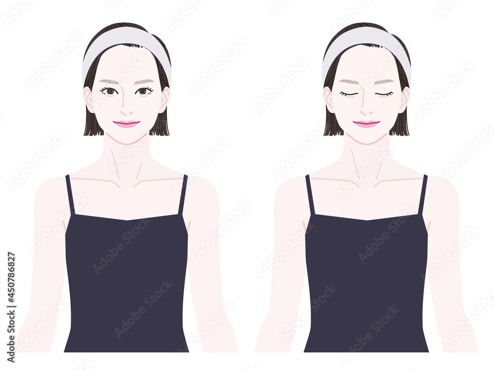A woman with no makeup wearing a camisole.
Single eyelids. A woman with no makeup wearing a camisole.
Single eyelids.