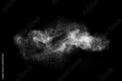 white powder explosion with black space