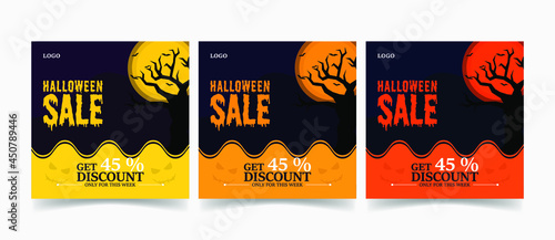 Halloween social media post banner design. Happy Halloween banner or party invitation background. Vector illustration. invitation card. Halloween sale fashion banner. Halloween trick or treat poster. 