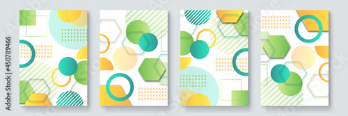 Abstract geometric backgrounds. Neo geo pattern, minimalist retro poster graphics vector illustration set. Abstract pattern trendy with square and round colored
