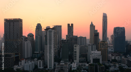 Bangkok city scape with famous landmark down town at dusk.