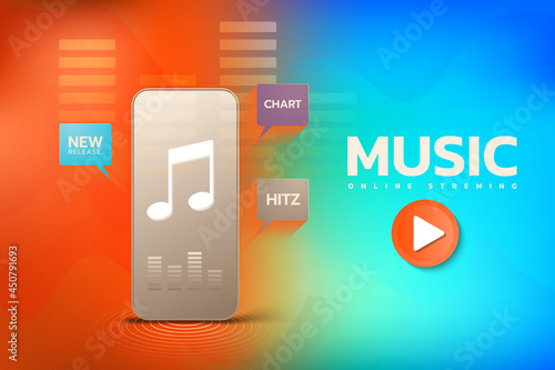 Smartphone with music notes Vector illustration of online music concept