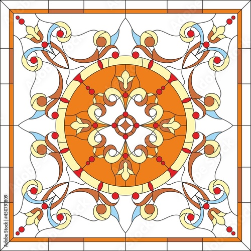 Vector drawing, square pattern template for stained glass. Abstract print for stone, ceramic tiles. Floor and wall mosaic. Print for fabric, scarf
