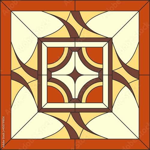 Vector drawing, square pattern template for stained glass. Abstract orange print for stone, ceramic tiles
