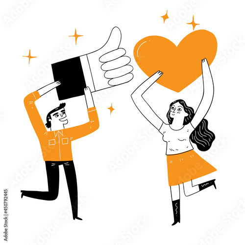 Happy young people holding icon