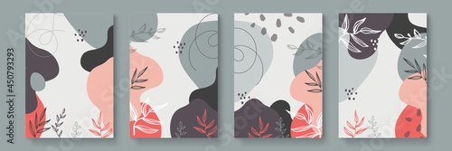 Set of modern design template with abstract organic shapes in pastel colors. Minimal stylish background for beauty presentation, flyer, banner and branding design. A4 format. Vector illustration