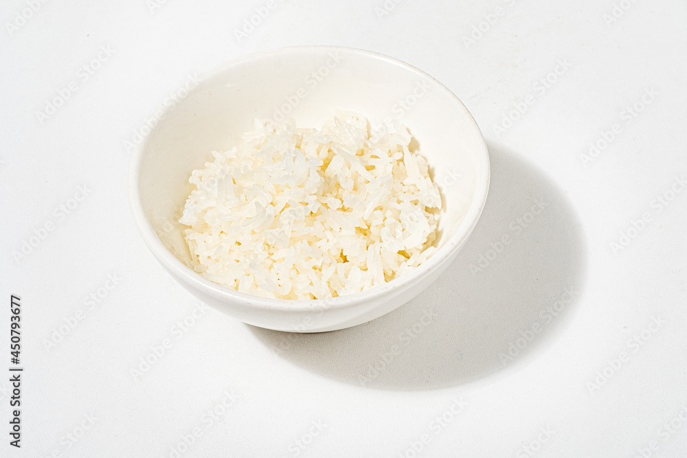 rice in the white bowl