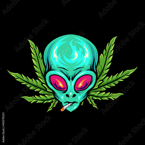 Illustration alien smoking marijuana vector 