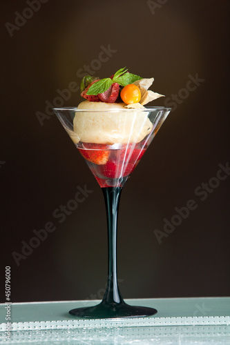 Martini styled dessert with fruits
