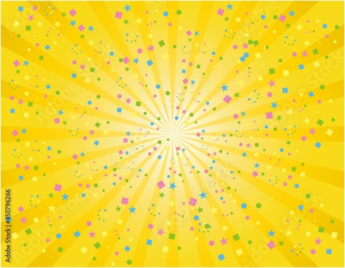 集中線01_09（紙吹雪が舞うオレンジの集中線）