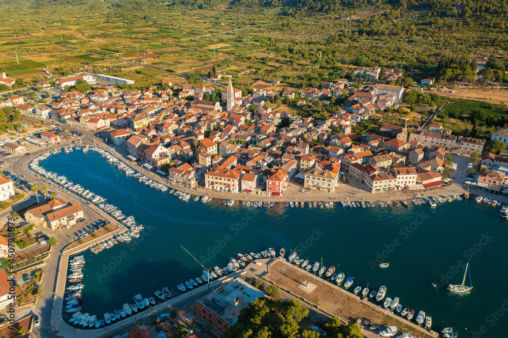 Aerial view of Stari Grad town on Hvar island, Croatia