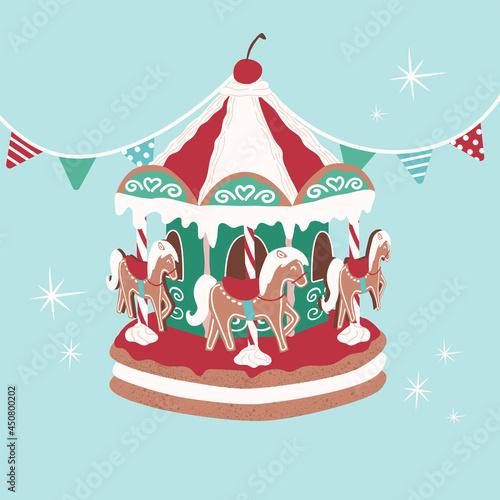 Holiday gingerbread carousel biscuit, sweet desserts for fabric, linen, textiles and wallpaper