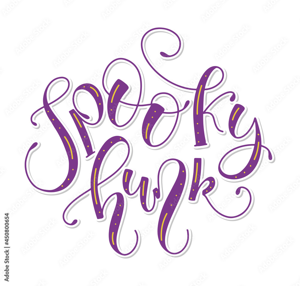 Obraz premium Spooky hunk, purple lettering, colored vector illustration isolated on white background