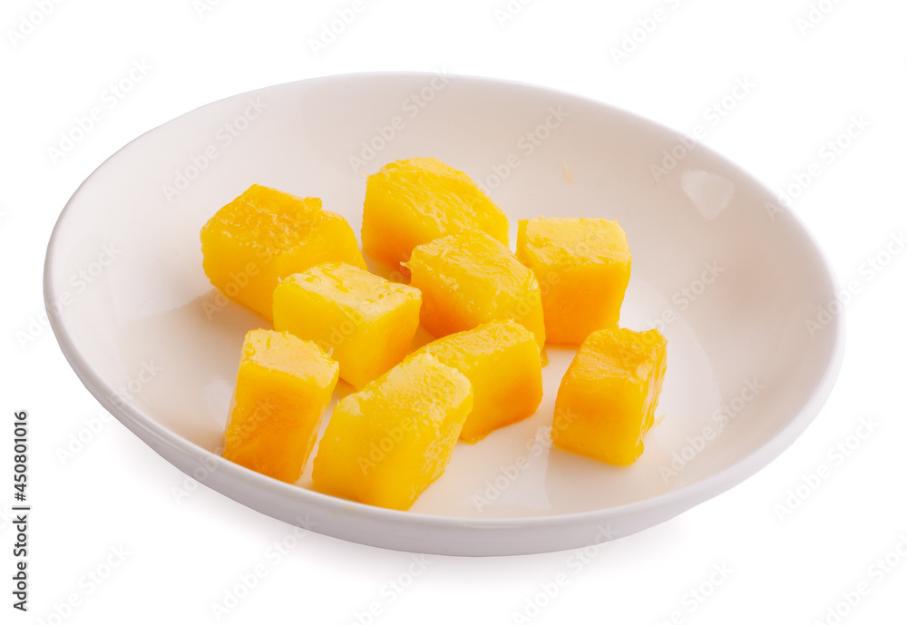 mango cube slices isolated on the white background mango cube slices isolated on the white background