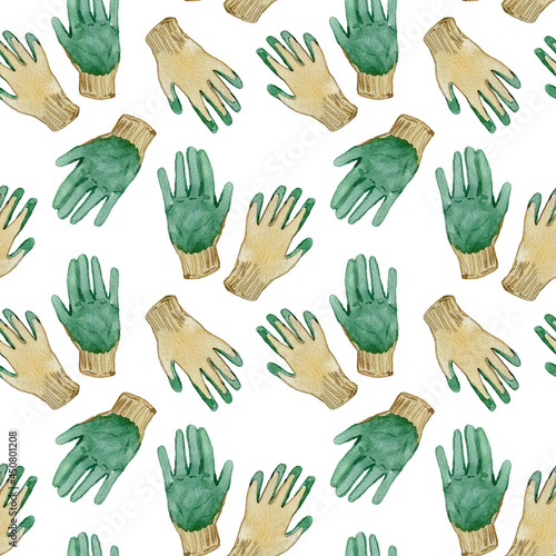 Gardening gloves hand drawn watercolor seamless pattern