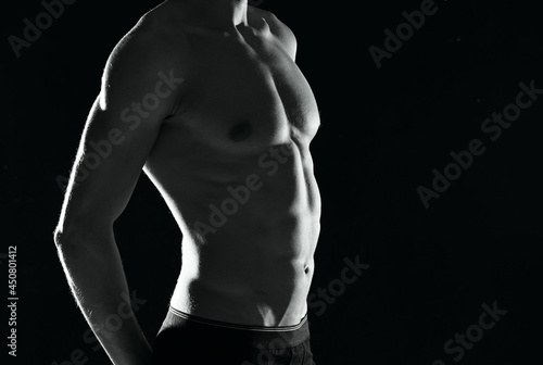 athletic man with a pumped-up body black and white photo male exercise