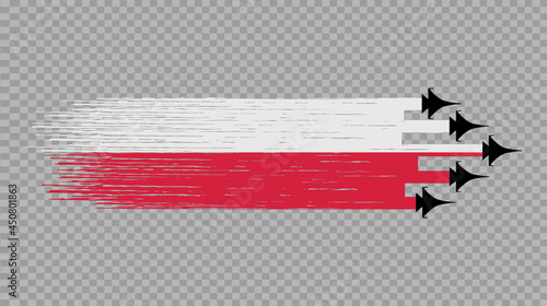 Poland flag with military fighter jets isolated  on png or transparent ,Symbols of Poland,template for banner,card,advertising ,promote,poster, vector,top gold medal  winner sport country