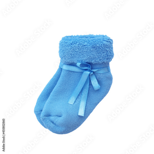 Blue baby socks for a newborn isolated on a white background