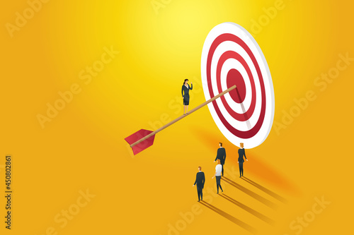 Businesswoman leader who leads a successful team to achieve goals.