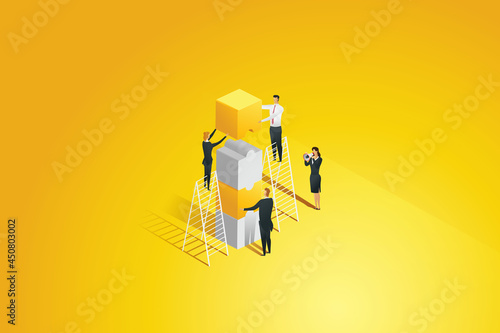 Business people connecting each other of puzzle pieces.