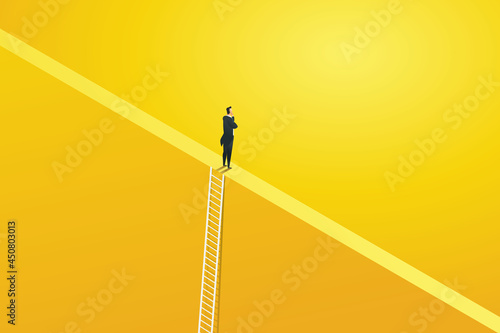 Businessman climbing ladder for vision opportunities and achievement challenge and solution over the wall. Business concept illustration vector