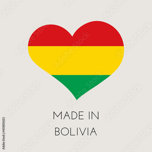 Heart shaped label with Bolivian flag. Made in Bolivia Sticker. Factory, manufacturing and production country concept. Vector stock illustration Free Download Heart shaped label with Bolivian flag. Made in Bolivia Sticker. Factory, manufacturing and production country concept. Vector stock illustration - GFXLoad