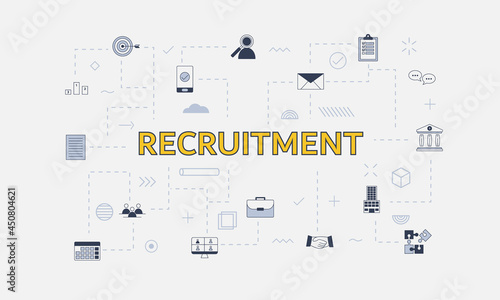 recruitment concept with icon set with big word or text on center