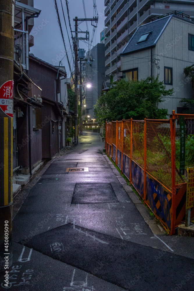 Naklejka premium 梅雨の大阪下町の夜の風景