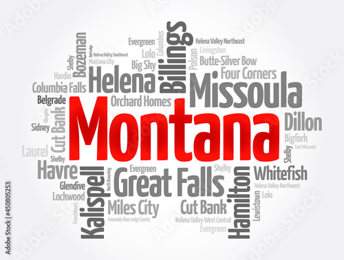 List of cities in Montana USA state, word cloud concept background