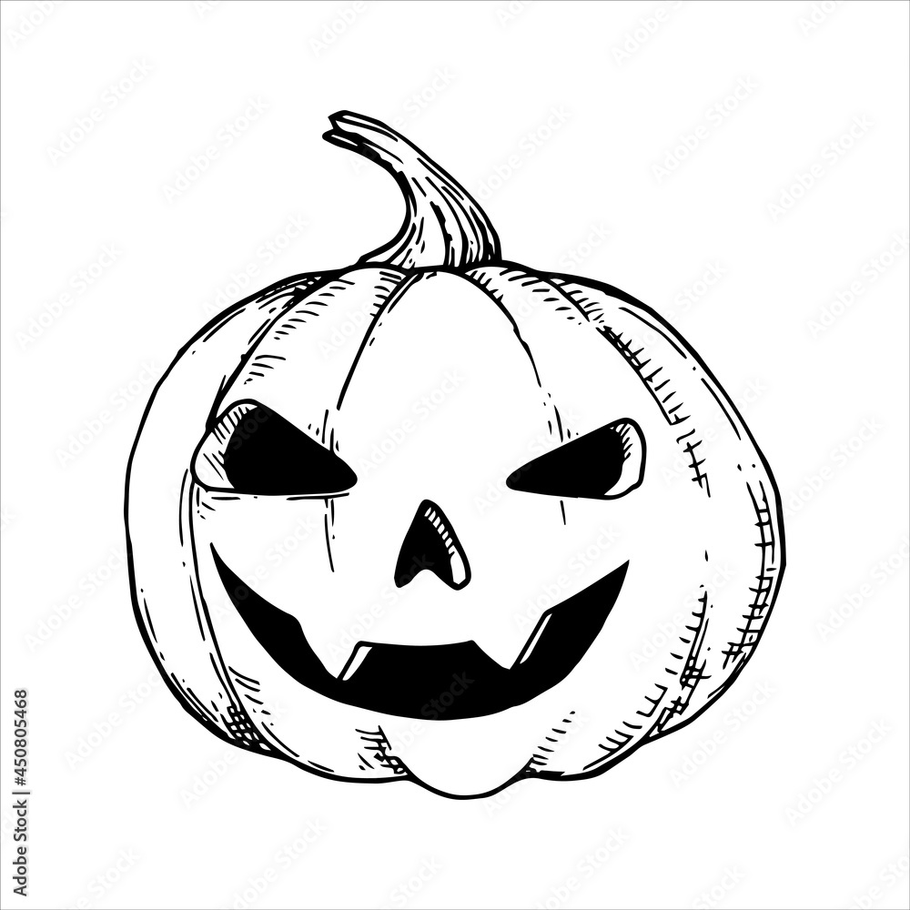 vector black and white drawing in vintage style. pumpkin for halloween ...