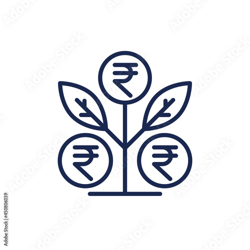 Passive income and growing money line icon with rupee