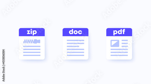 Zip, doc and pdf file icons