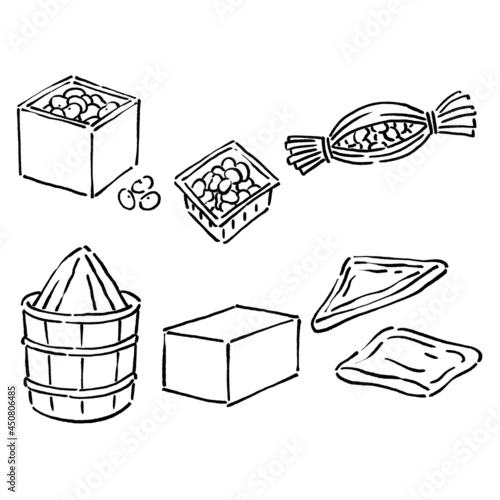 墨絵風の大豆製品のベクターイラストのセット