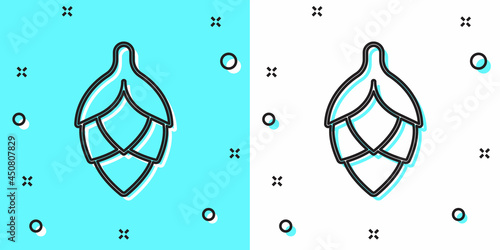 Black line Hop icon isolated on green and white background. Random dynamic shapes. Vector