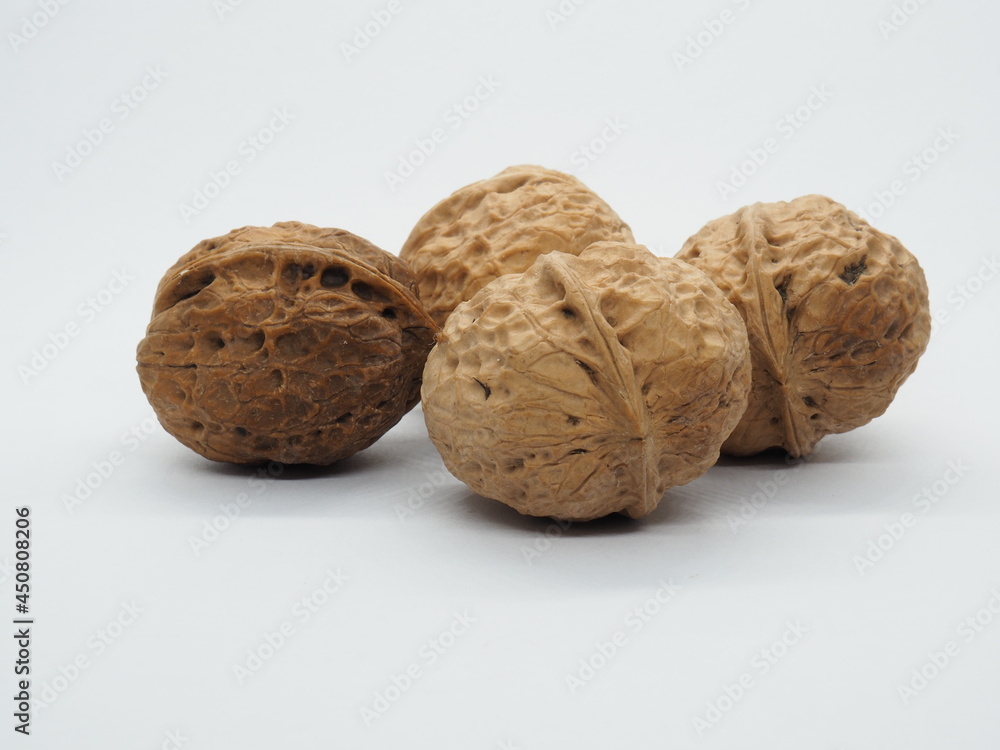 walnuts on white background