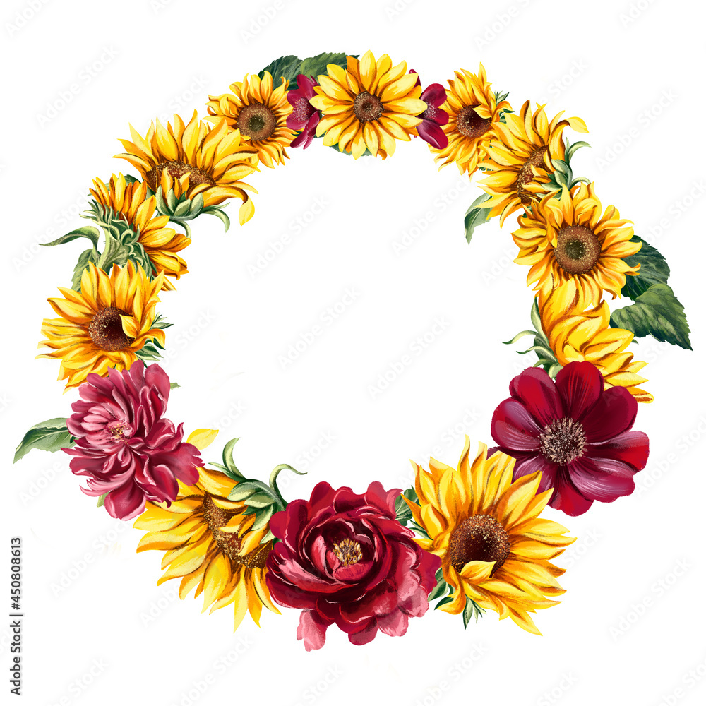 Watercolor sunflower bouquet isolated on white Watercolor sunflower bouquet isolated on white