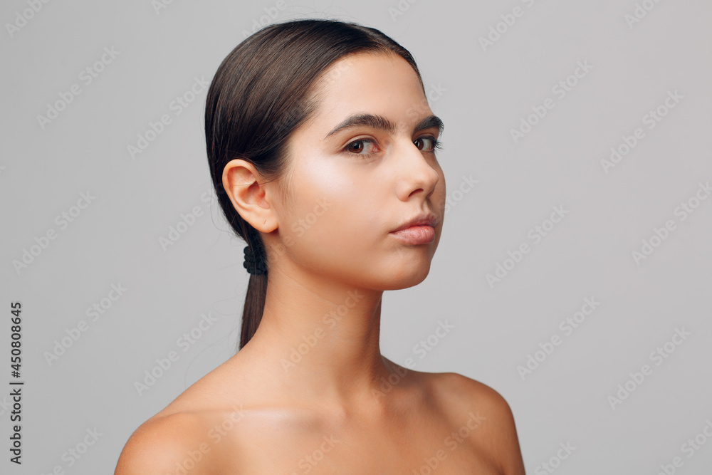 Portrait of young beautiful positive woman with nude make up Portrait of young beautiful positive woman with nude make up