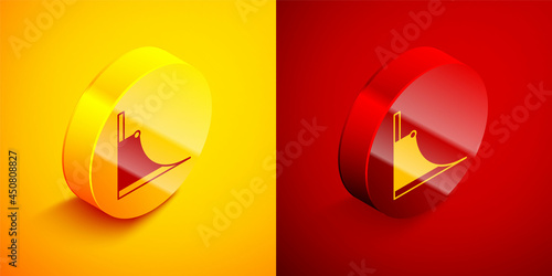 Isometric Skate park icon isolated on orange and red background. Set of ramp, roller, stairs for a skatepark. Extreme sport. Circle button. Vector