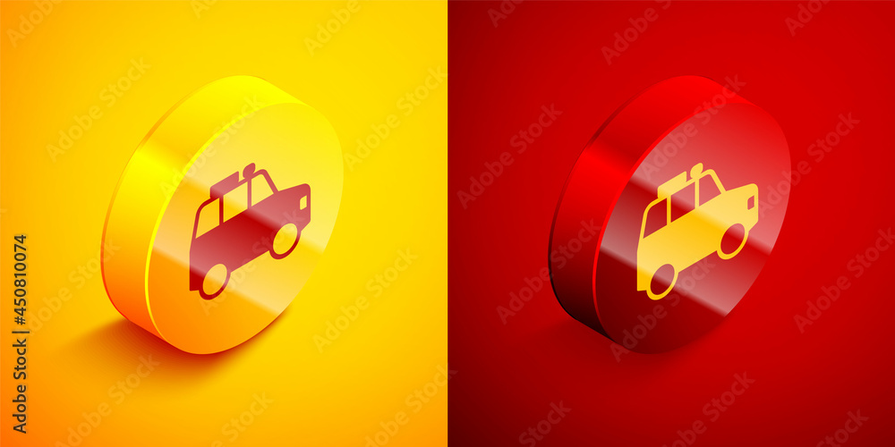 Isometric Car icon isolated on orange and red background. Circle button. Vector Isometric Car icon isolated on orange and red background. Circle button. Vector