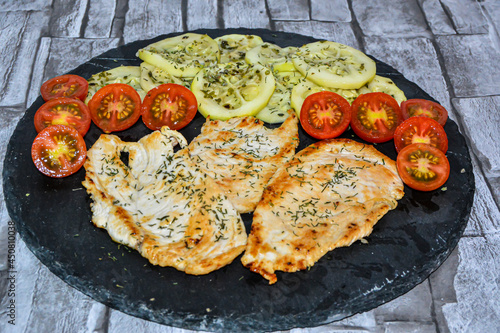 chicken tomatoes and zucchini all vegan food