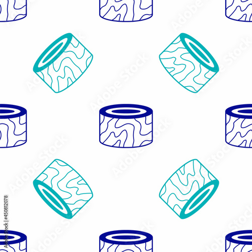 Blue Tree stump icon isolated seamless pattern on white background. Vector