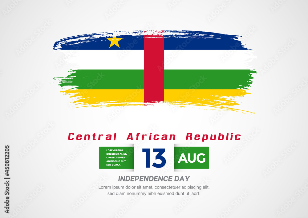 Happy Independence Day of Central African Republic. Abstract country flag on hand drawn brush stroke vector patriotic background