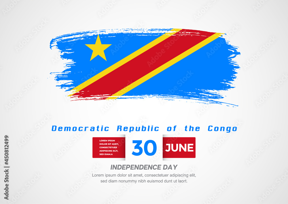 Happy Independence Day of Democratic Republic of the Congo. Abstract country flag on hand drawn brush stroke vector patriotic background