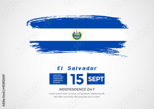 Happy Independence Day of El Salvador. Abstract country flag on hand drawn brush stroke vector patriotic background